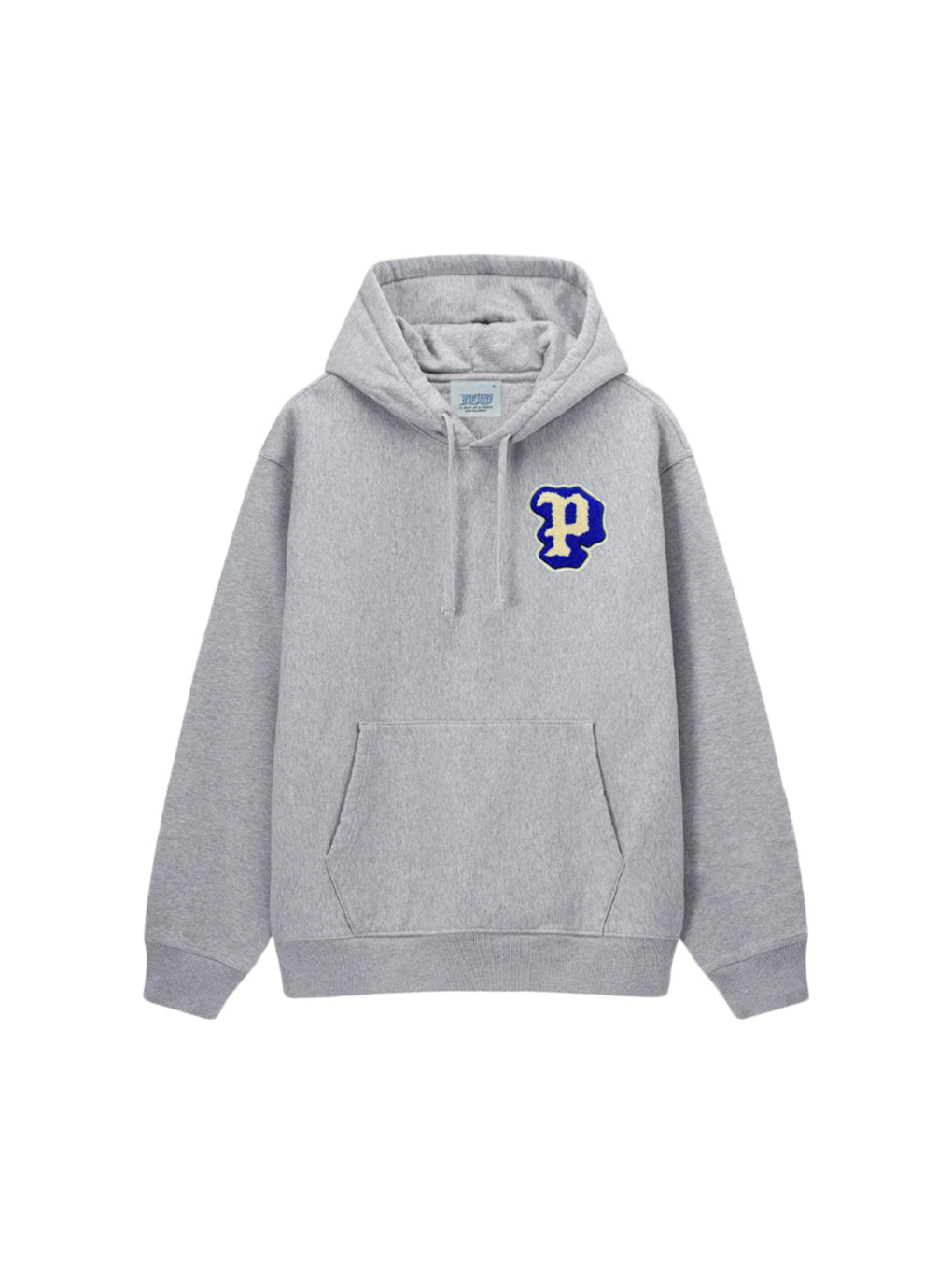 Chenille P Patch Hoodie in Heather Grey