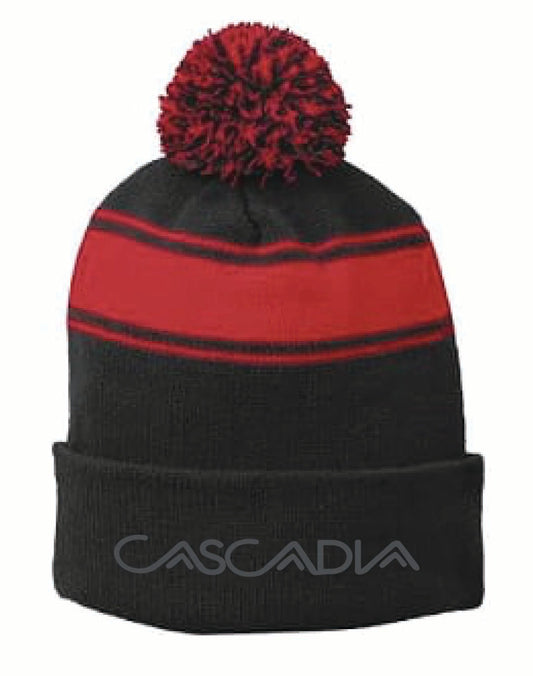 Stripe Pom Beanie - red