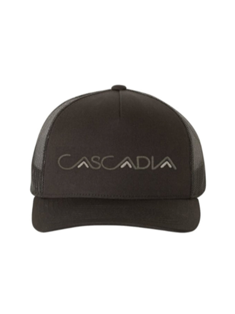 Cascadia Embroidered Trucker Hat in Black