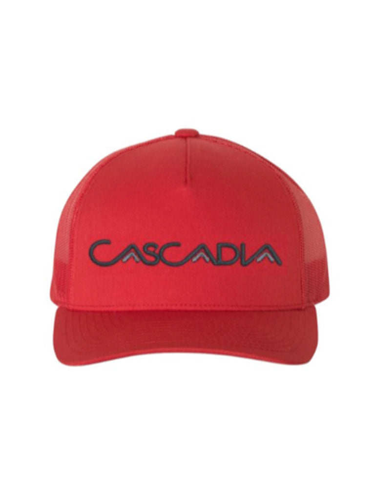 Cascadia Embroidered Trucker Hat in Red